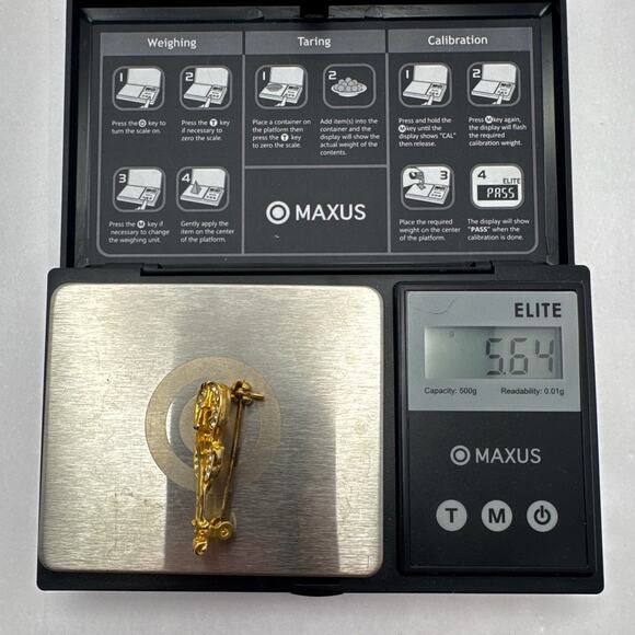 Vintage 80s Gold Tone Rhinestone Violin Cello Brooch Pin Musical Instrument - Picture 7 of 8